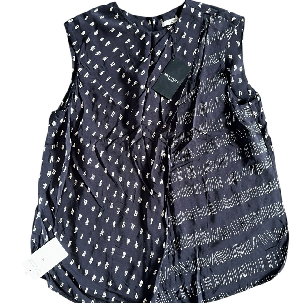 MM Lafleur NY New York Kait Blue White Patterned Mixed Print Sleeveless Large